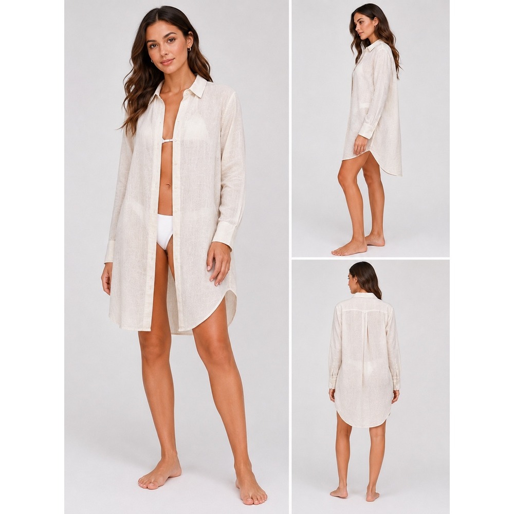 J.Crew Linen Cotton Beach Shirt Cover Up Button Front Women's Large